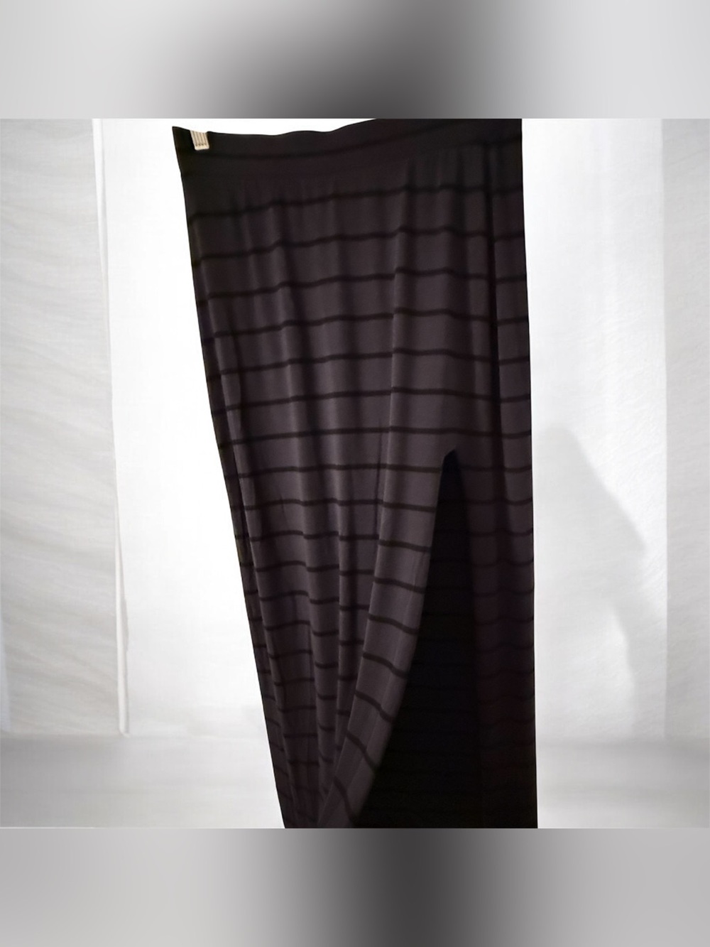 Kismet Black Striped Stretch Maxi Skirt High Side Slit Size Med